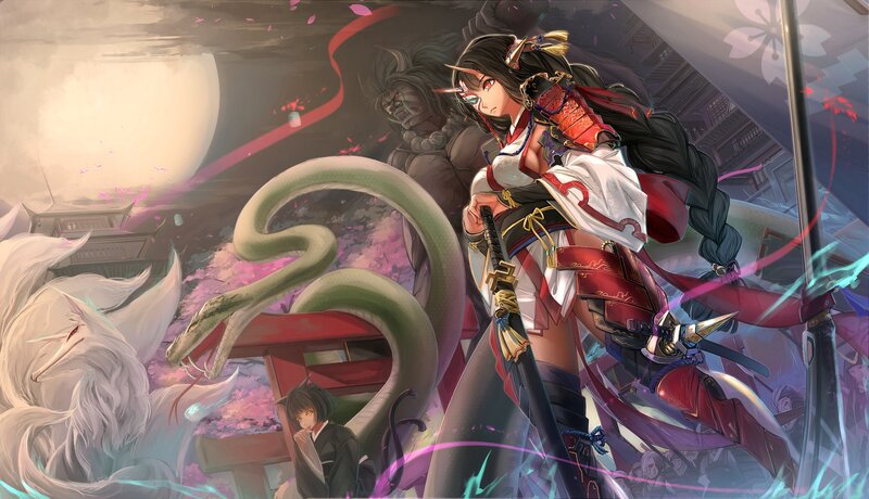 Female Warrior with Snake — Red