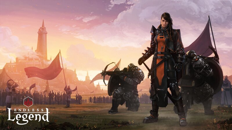 Female Warrior with Soldiers — Purple