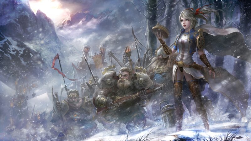 Female Warrior with Soldiers — White