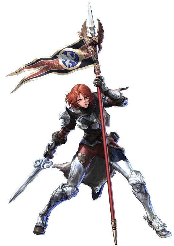 female warrior with spear and flag