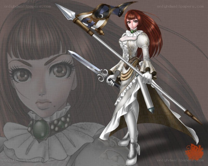 female warrior with spear and sword