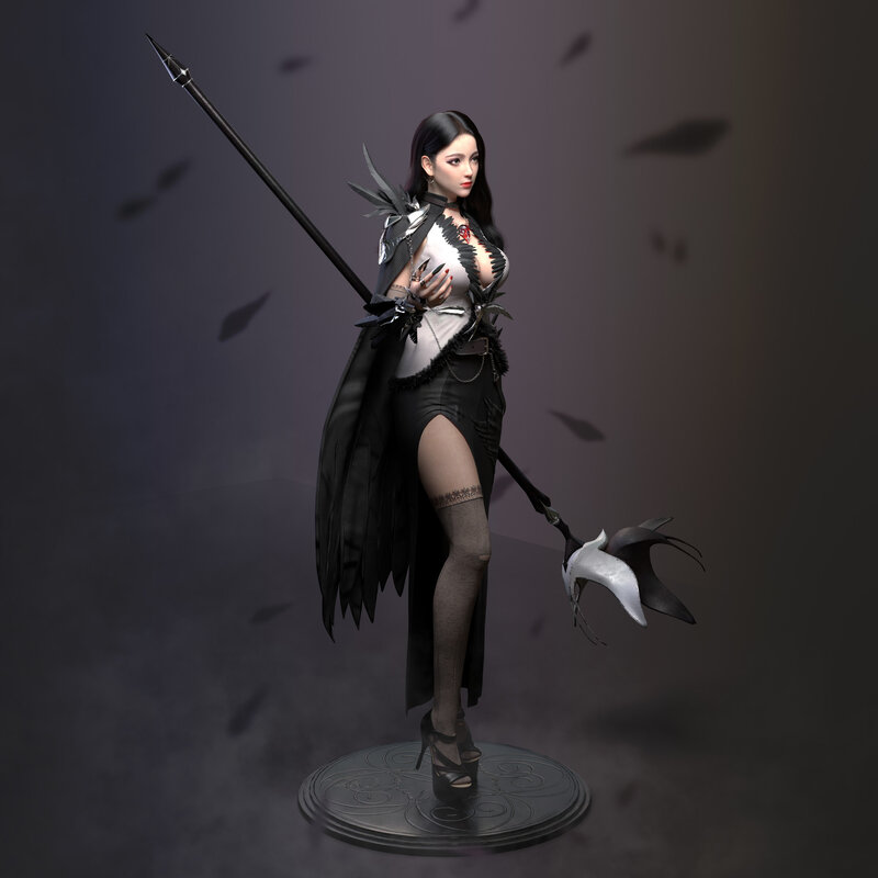 Female Warrior with Spear — Black, Dramatic, 3d Render