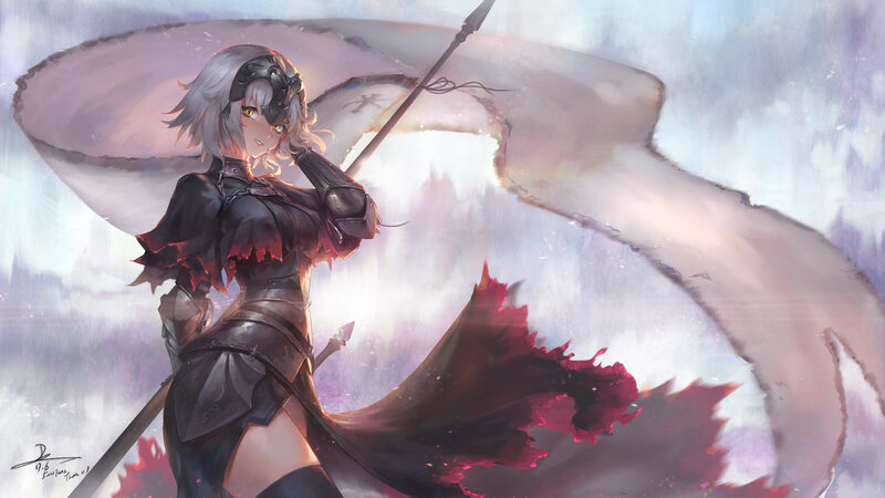 Female Warrior with Spear — Black, Dramatic, Digital Art, Cape