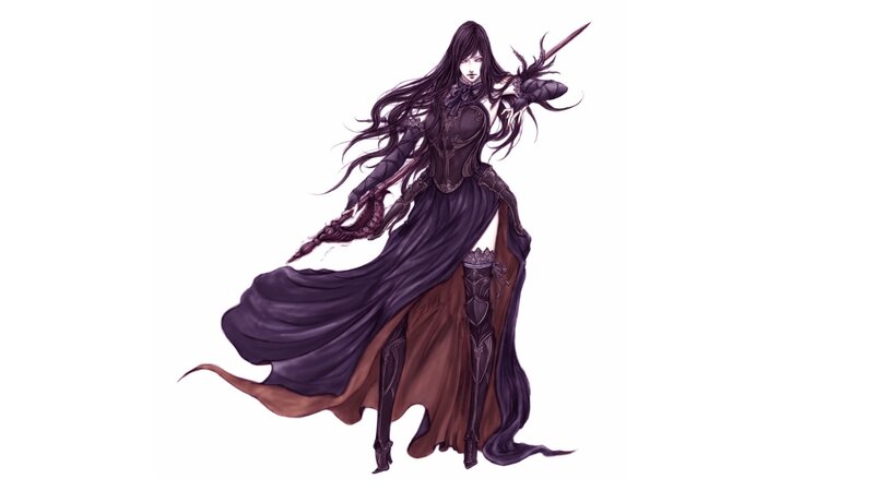 Female Warrior with Spear — Black, Dramatic, Digital Art, Long Hair
