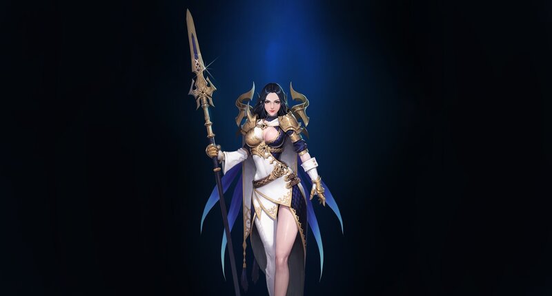 Female Warrior with Spear — Black, Dramatic, Night, 3d Render