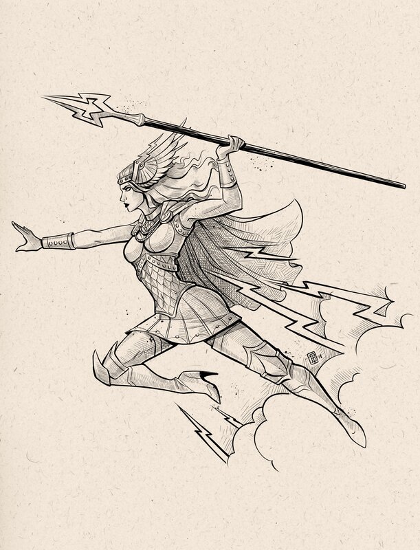 Female Warrior with Spear — Black, Dynamic