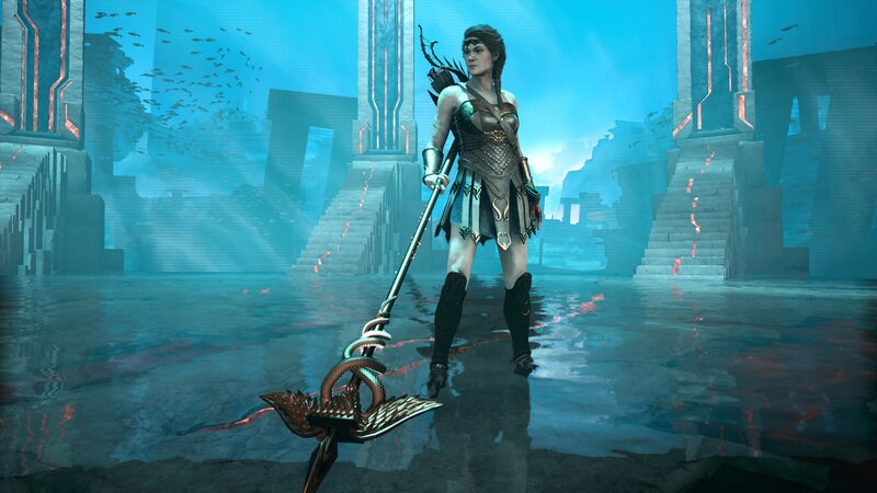 Female Warrior with Spear — Blue, Dramatic, 3d Render