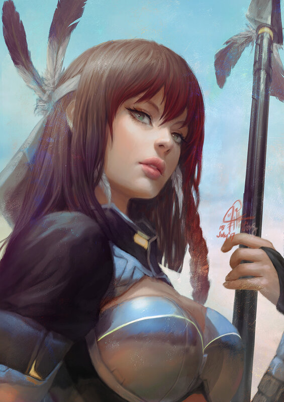 Female Warrior with Spear — Blue, Dramatic, Afternoon, Digital Art