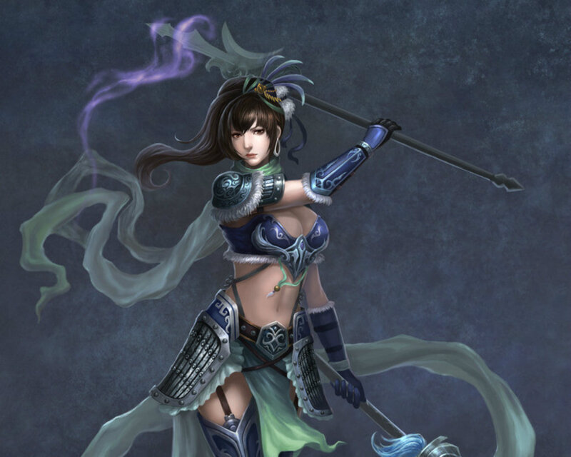 Female Warrior with Spear — Blue, Dramatic, Digital Art, Armor