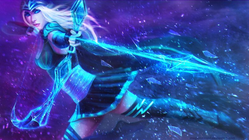 Female Warrior with Spear — Blue, Dramatic, Digital Art, Glowing Effect