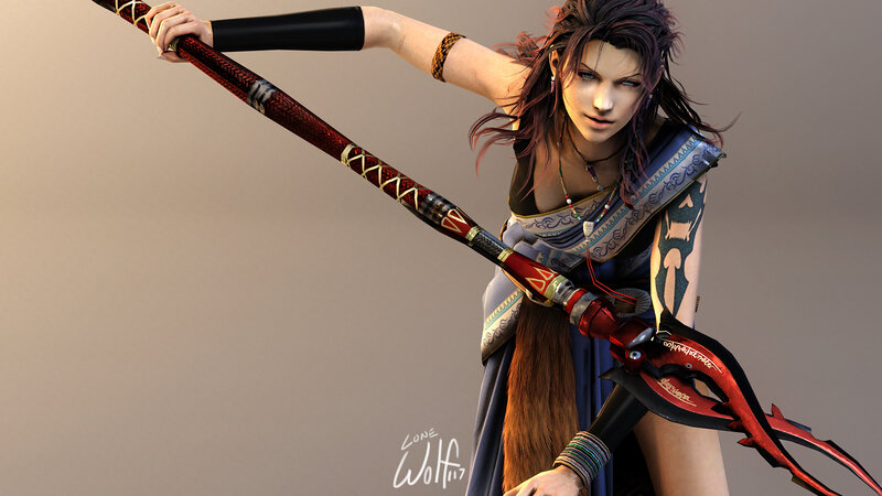 Female Warrior with Spear — Blue, Dramatic, Digital Art, Tattoo