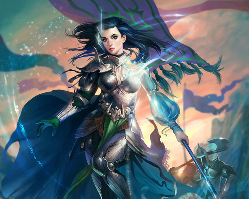 Female Warrior with Spear — Blue, Dramatic, Sunset