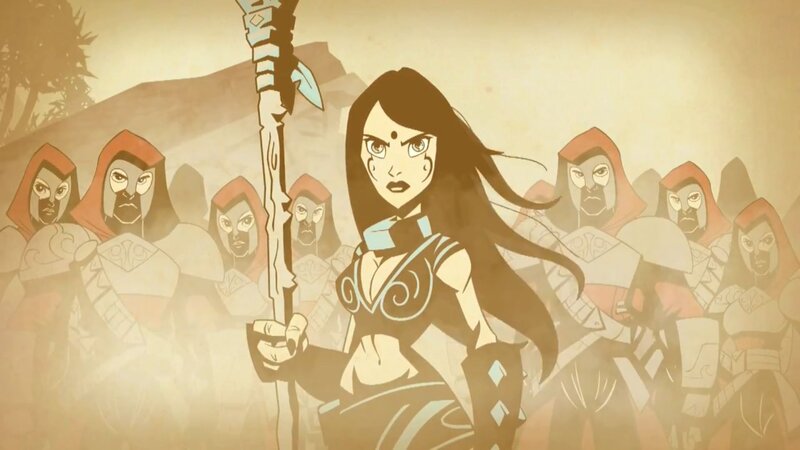 Female Warrior with Spear — Brown, Dramatic, Anime