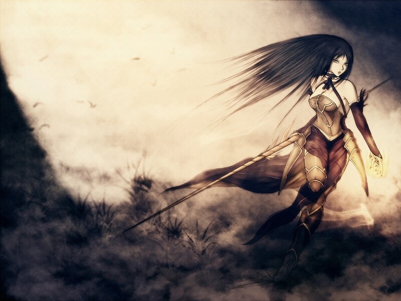 Female Warrior with Spear — Brown, Dramatic, Digital Art