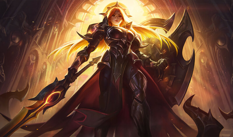 Female Warrior with Spear — Gold, Dramatic, Digital Art, Shield