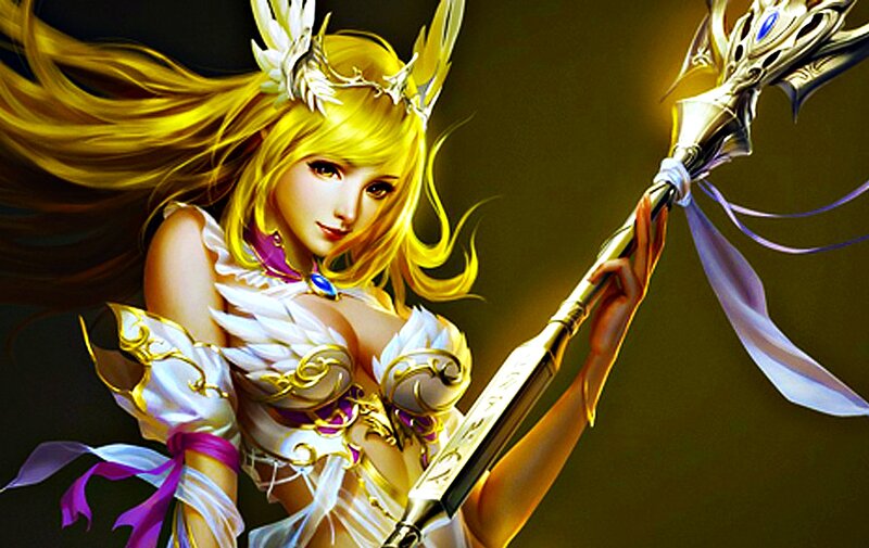 Female Warrior with Spear — Gold, Dramatic, Digital Art