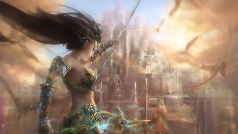 Female Warrior with Spear — Gold, Dramatic, Sunset