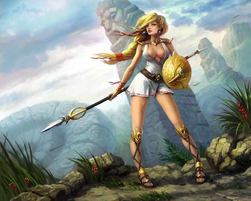 Female Warrior with Spear — Gold