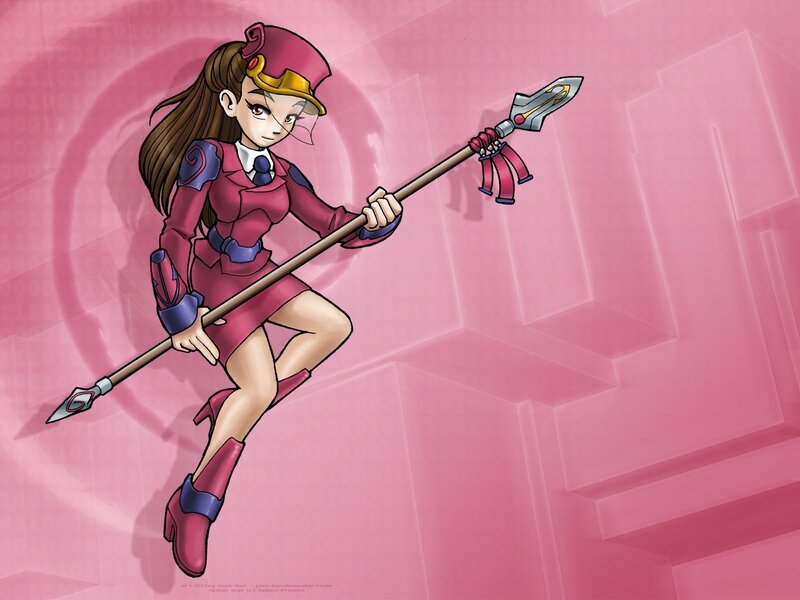 Female Warrior with Spear — Pink, Confident