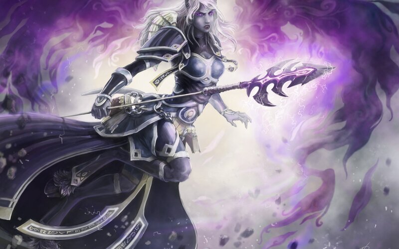 Female Warrior with Spear — Purple, Dramatic, Digital Art, Armor