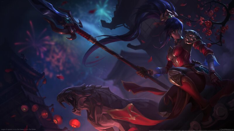 Female Warrior with Spear — Purple, Dramatic, Night, Digital Art, Lanterns