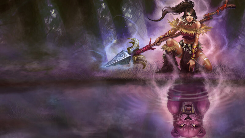 Female Warrior with Spear — Purple, Dramatic, Night, Digital Art, Reflection