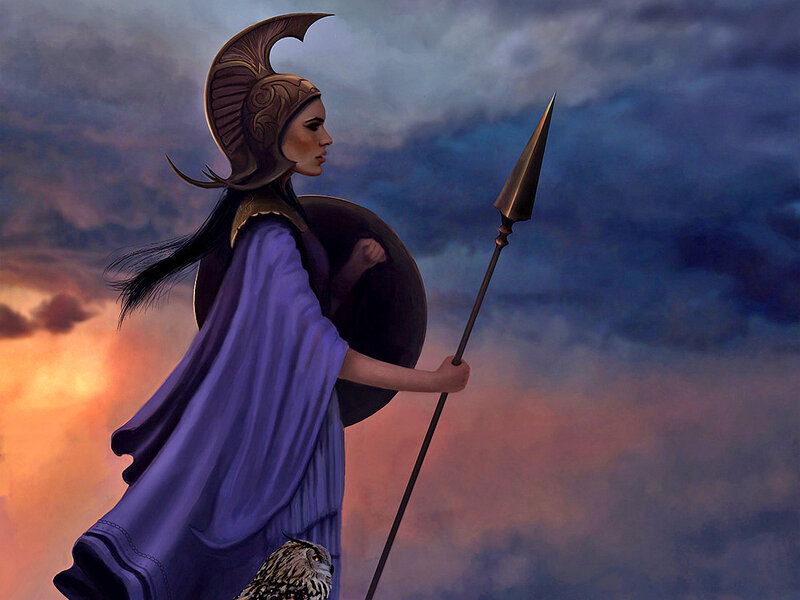 Female Warrior with Spear — Purple, Dramatic, Sunset, Digital Art