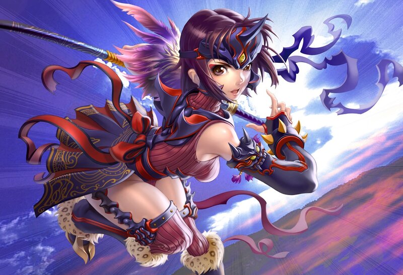 Female Warrior with Spear — Purple, Dramatic, Sunset