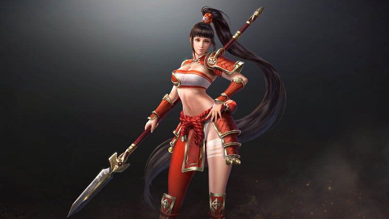 Female Warrior with Spear — Red, Dramatic, 3d Render