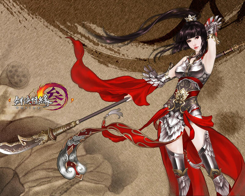 Female Warrior with Spear — Red, Dramatic, Digital Art, Armor