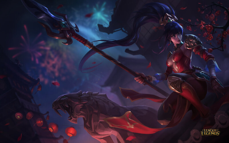 Female Warrior with Spear — Red, Dramatic, Night