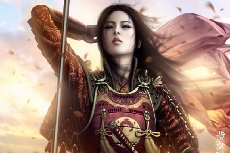 Female Warrior with Spear — Red, Dramatic, Sunset