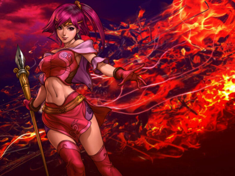 Female Warrior with Spear — Red, Dramatic