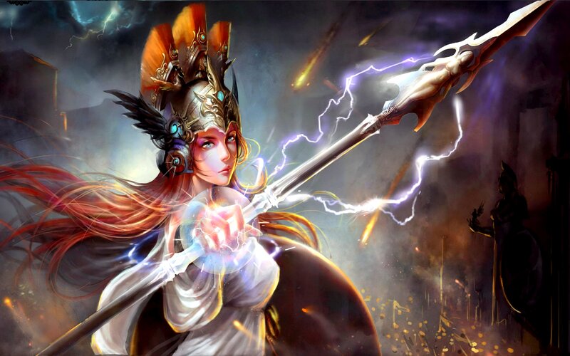 Female Warrior with Spear — White, Dramatic, Night