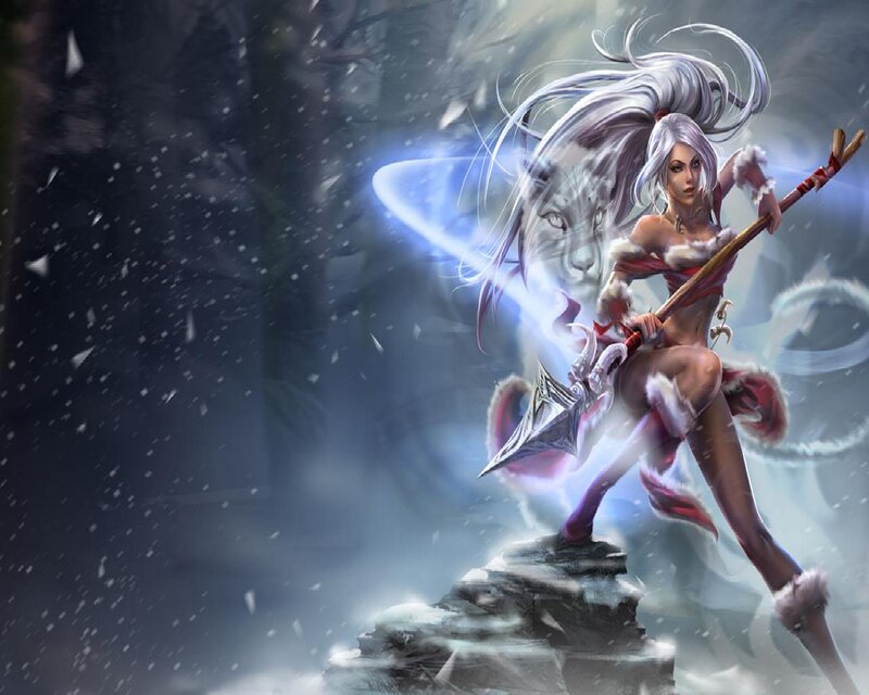 Female Warrior with Spear — White, Dramatic, Winter, Digital Art