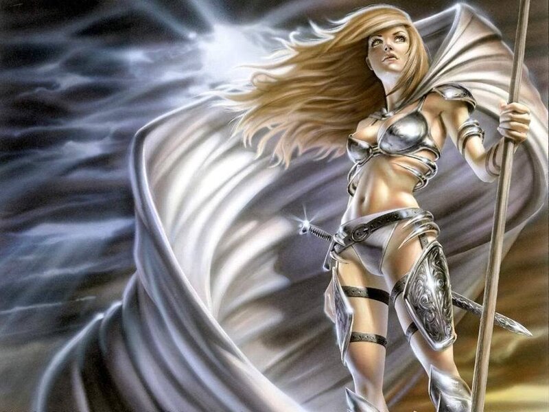 Female Warrior with Spear — White
