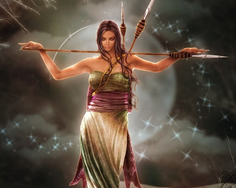 female warrior with spears