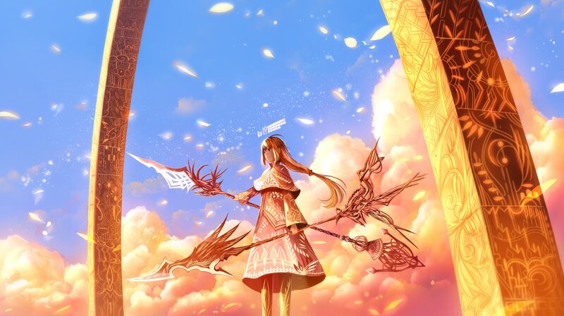 Female Warrior with Spears — Blue