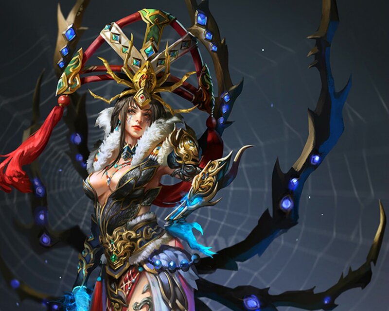 Female Warrior with Spider-themed Armor