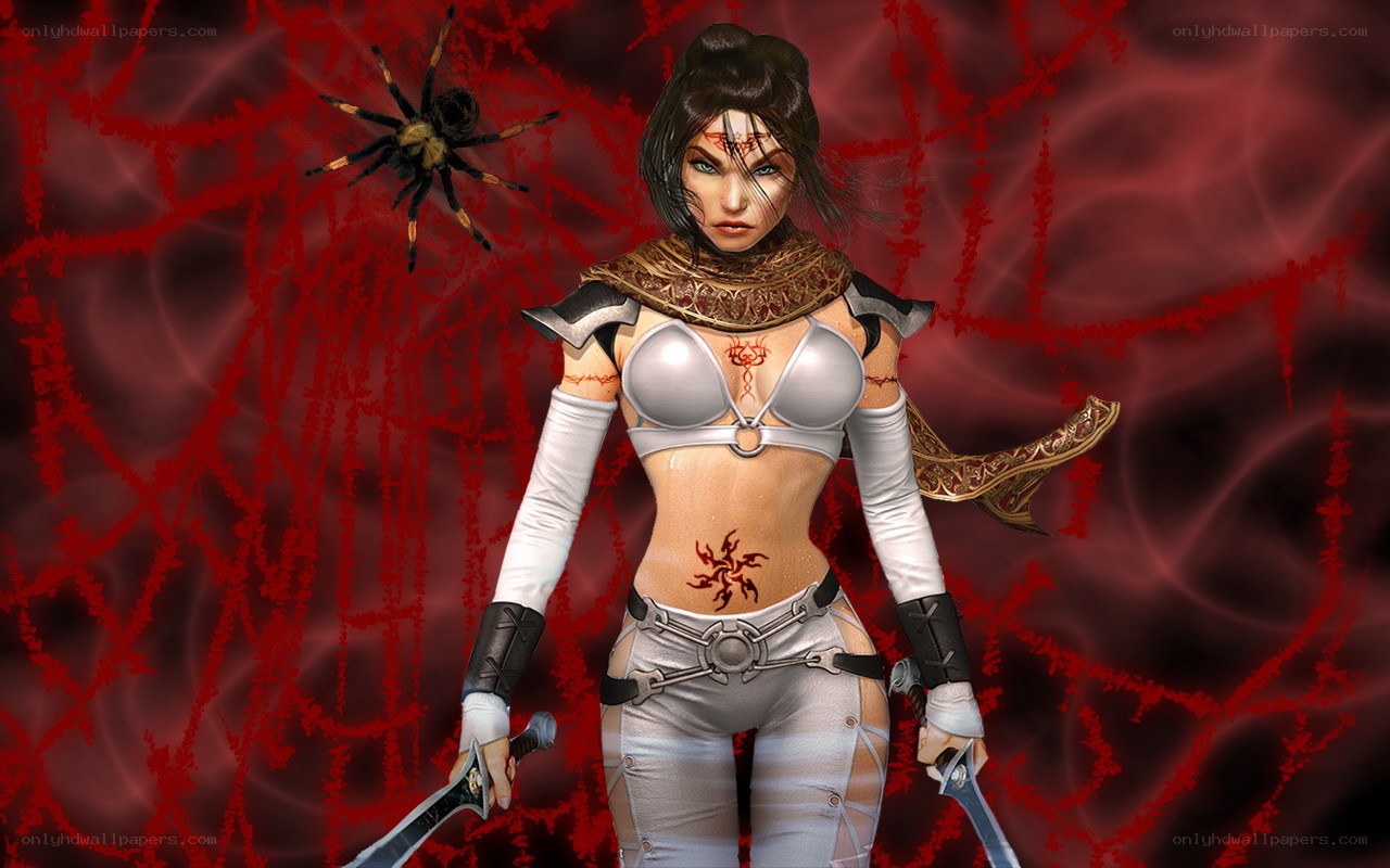 female warrior with spiders
