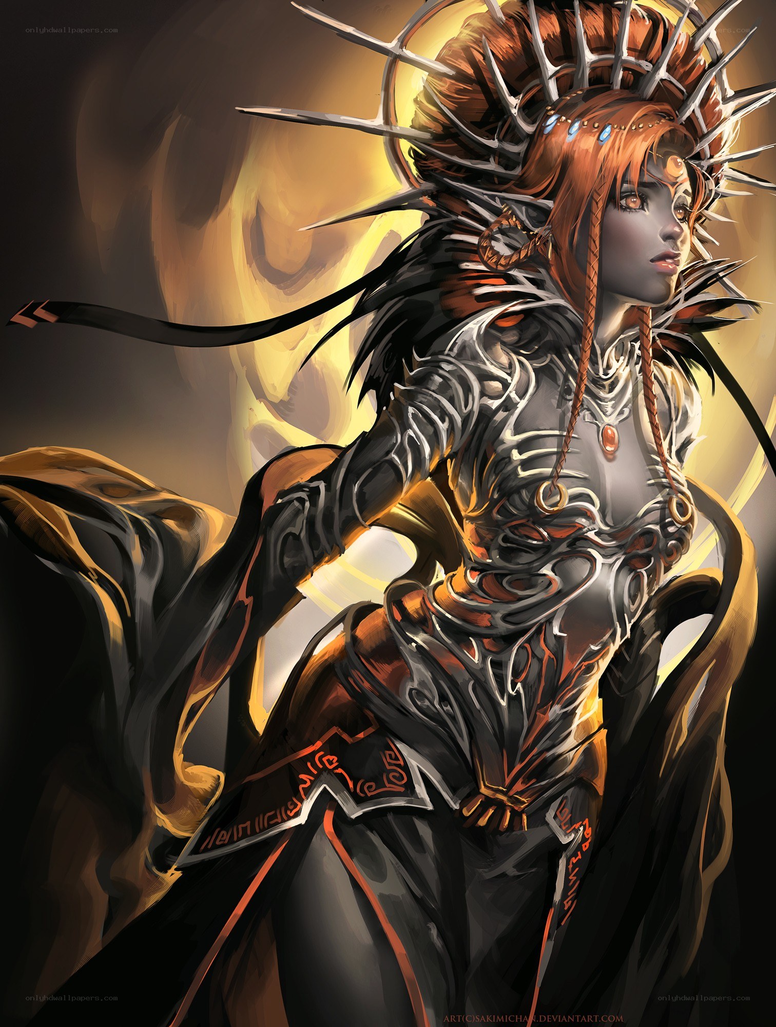 female warrior with spiked crown