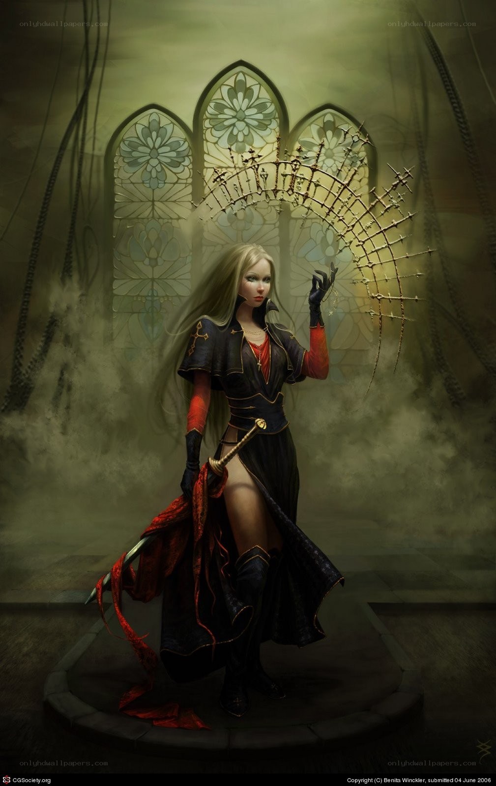 female warrior with staff