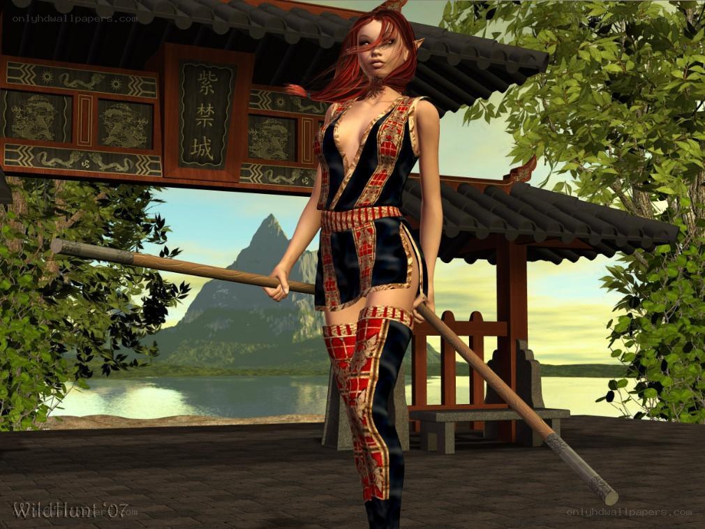 female warrior with staff