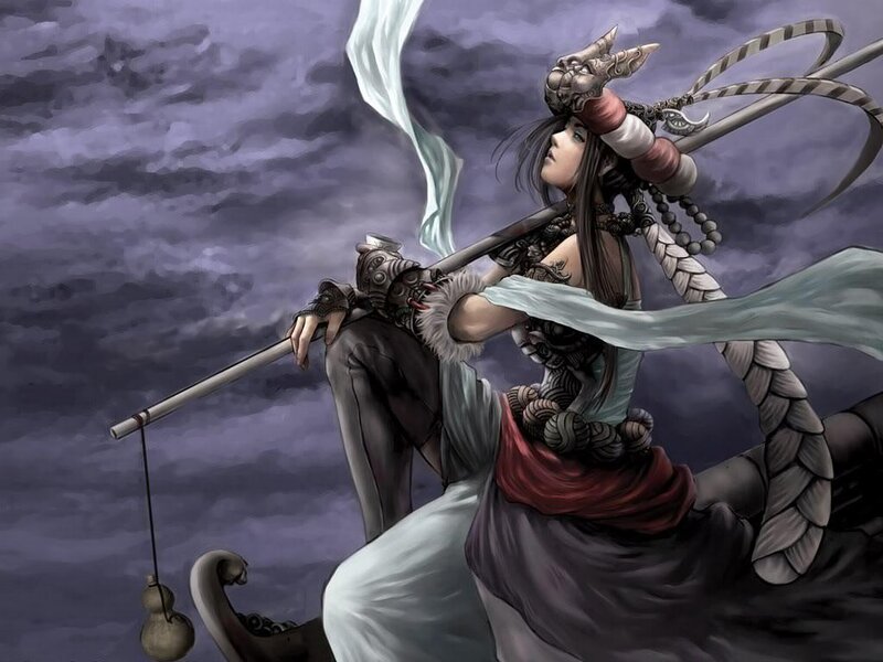 female warrior with staff
