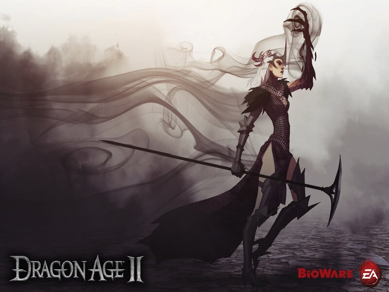 Female Warrior with Staff — Black, Dramatic