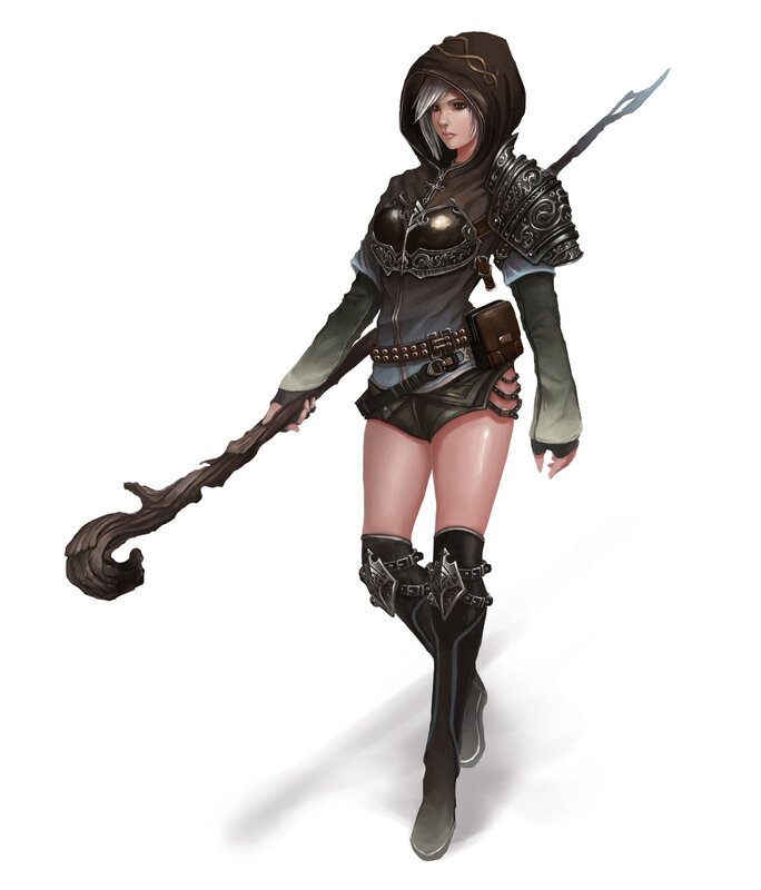 Female Warrior with Staff — Black, Serious