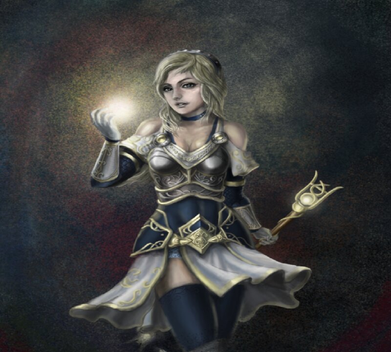 Female Warrior with Staff — Blue, Dramatic, Digital Art, Armor
