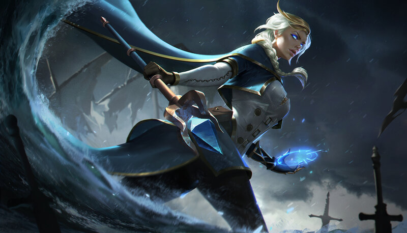 Female Warrior with Staff — Blue, Dramatic, Night, Digital Art, Cape