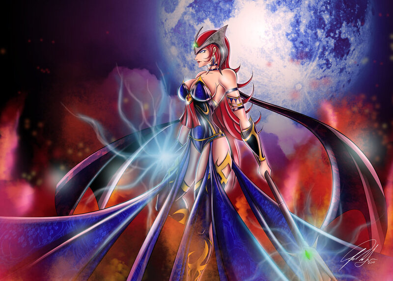 Female Warrior with Staff — Blue, Dramatic