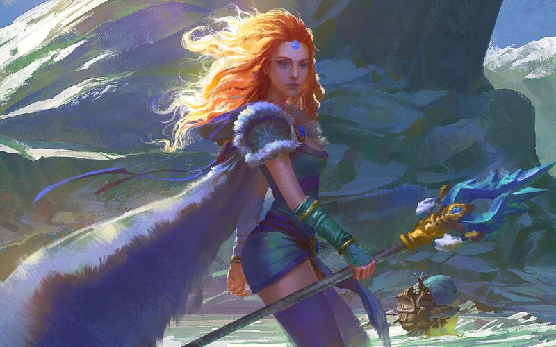 Female Warrior with Staff — Blue, Dramatic, Winter, Digital Art